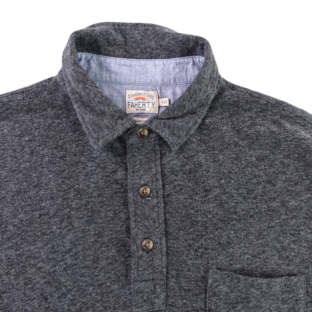 Faherty Polo Shirt Mens Small Gray Long Sleeve Organic Cotton Heathered Pocket